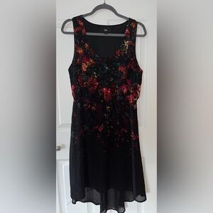 Massimo Black and Multi Color Floral Midi Dress Large